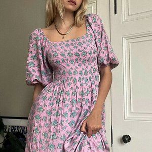 UO Lottie Floral Tie-Back Midi Dress Purple S